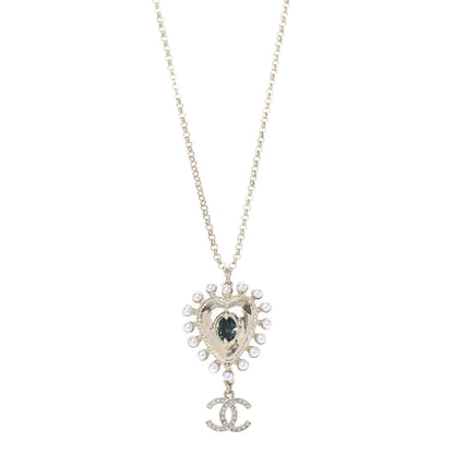 Chanel Pearl CC Chain Heart Medallion Necklace Gold 1 of 5