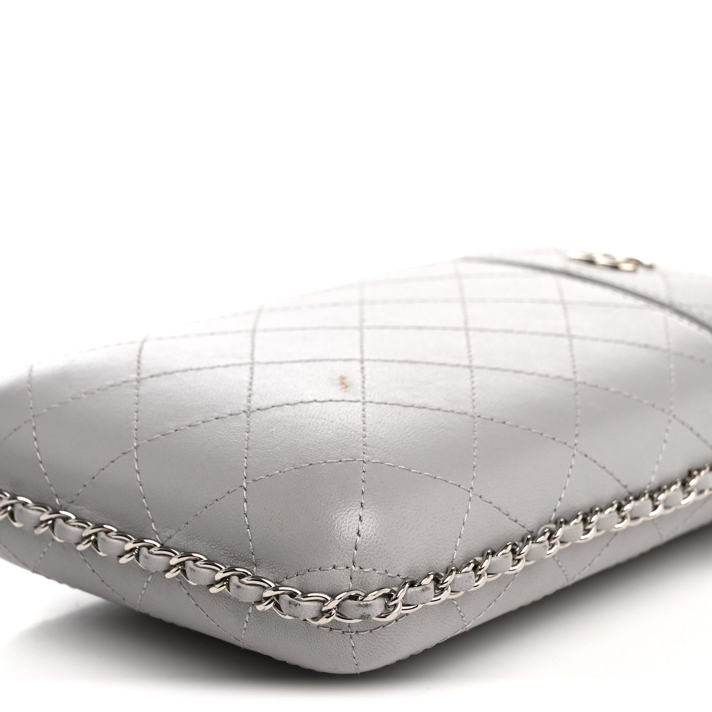 Lambskin Quilted Chain Around Phone Holder Grey