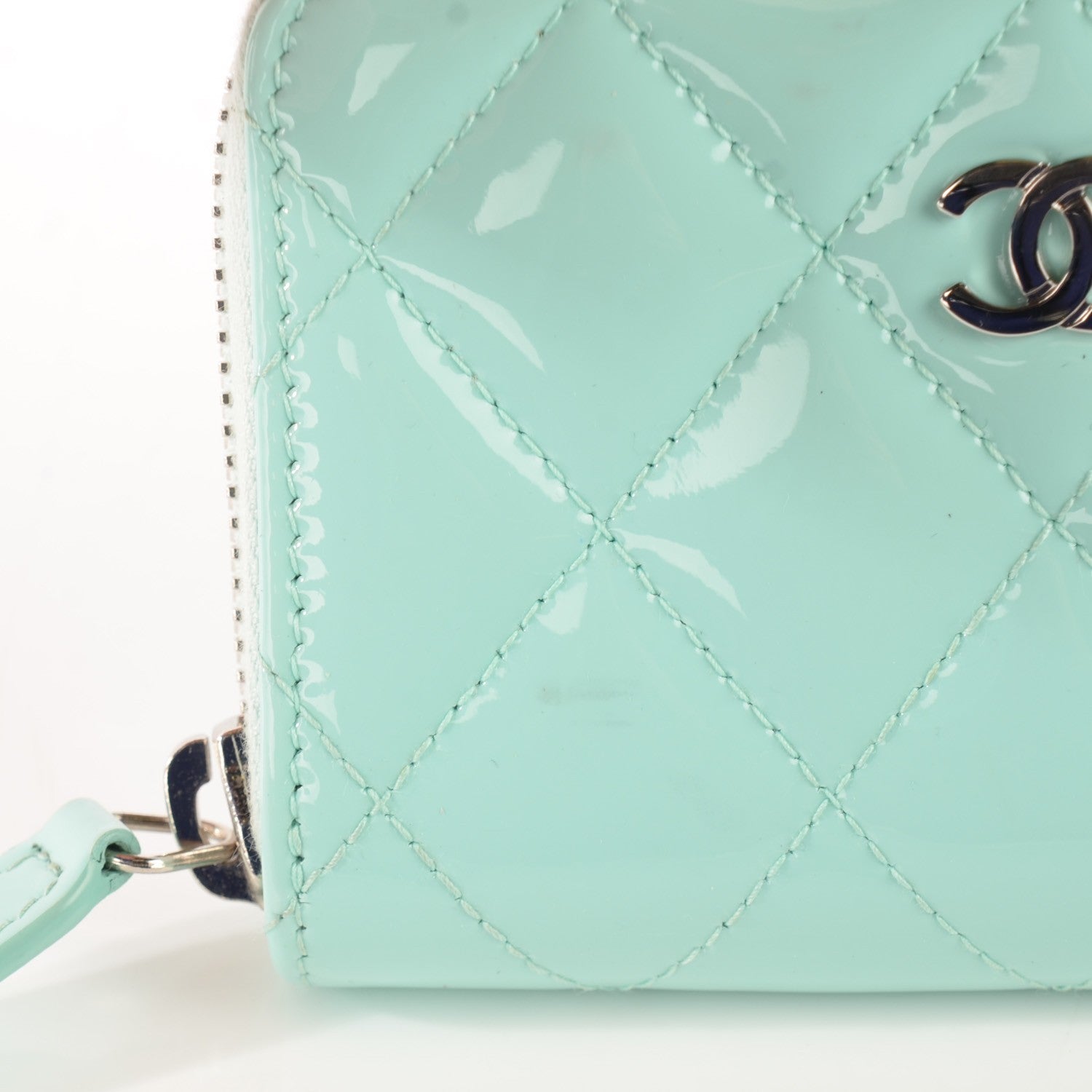 Chanel Patent Calfskin Quilted Zip Coin Purse Light Green 16 of 16