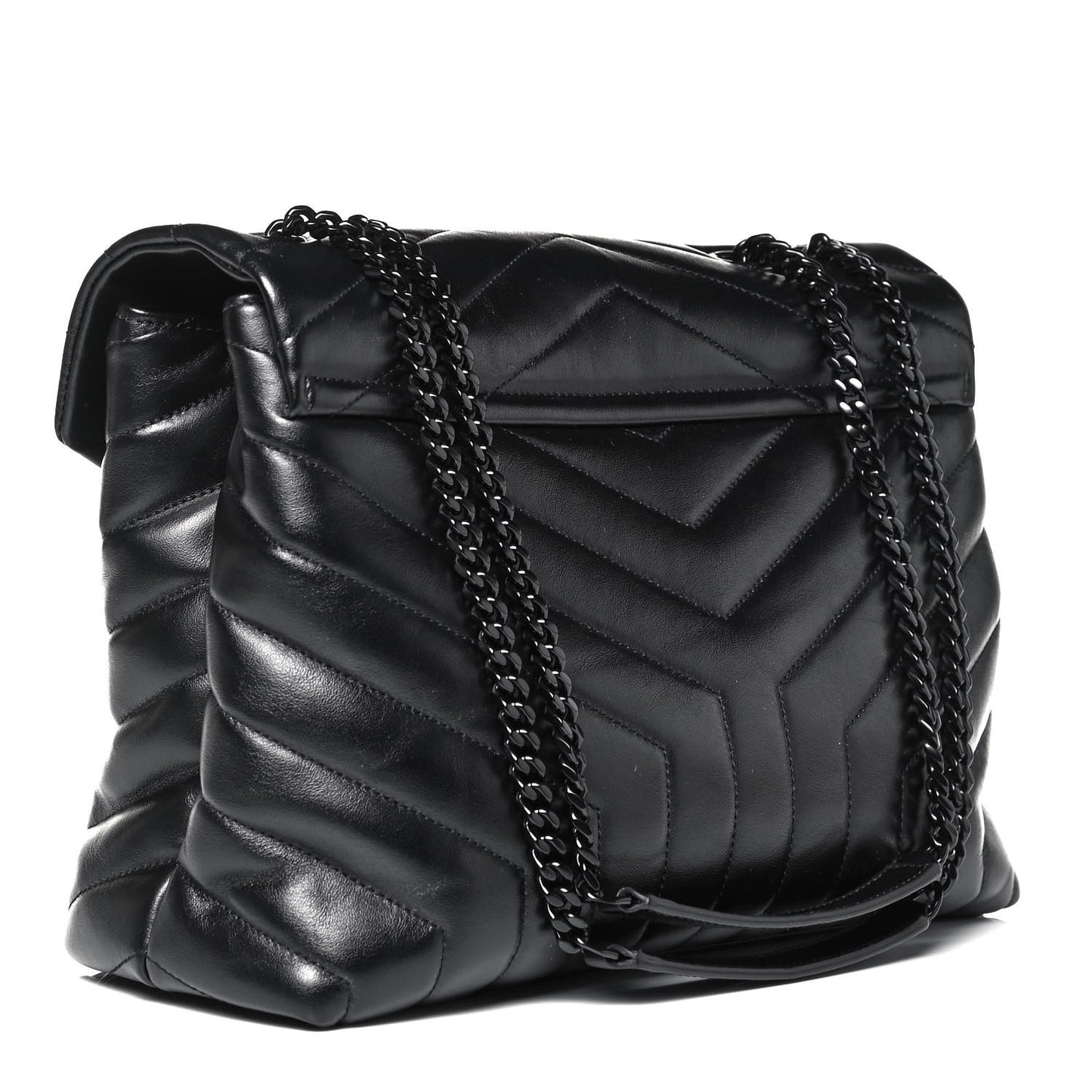 Calfskin Y Quilted Monogram Medium Loulou Chain Satchel Black