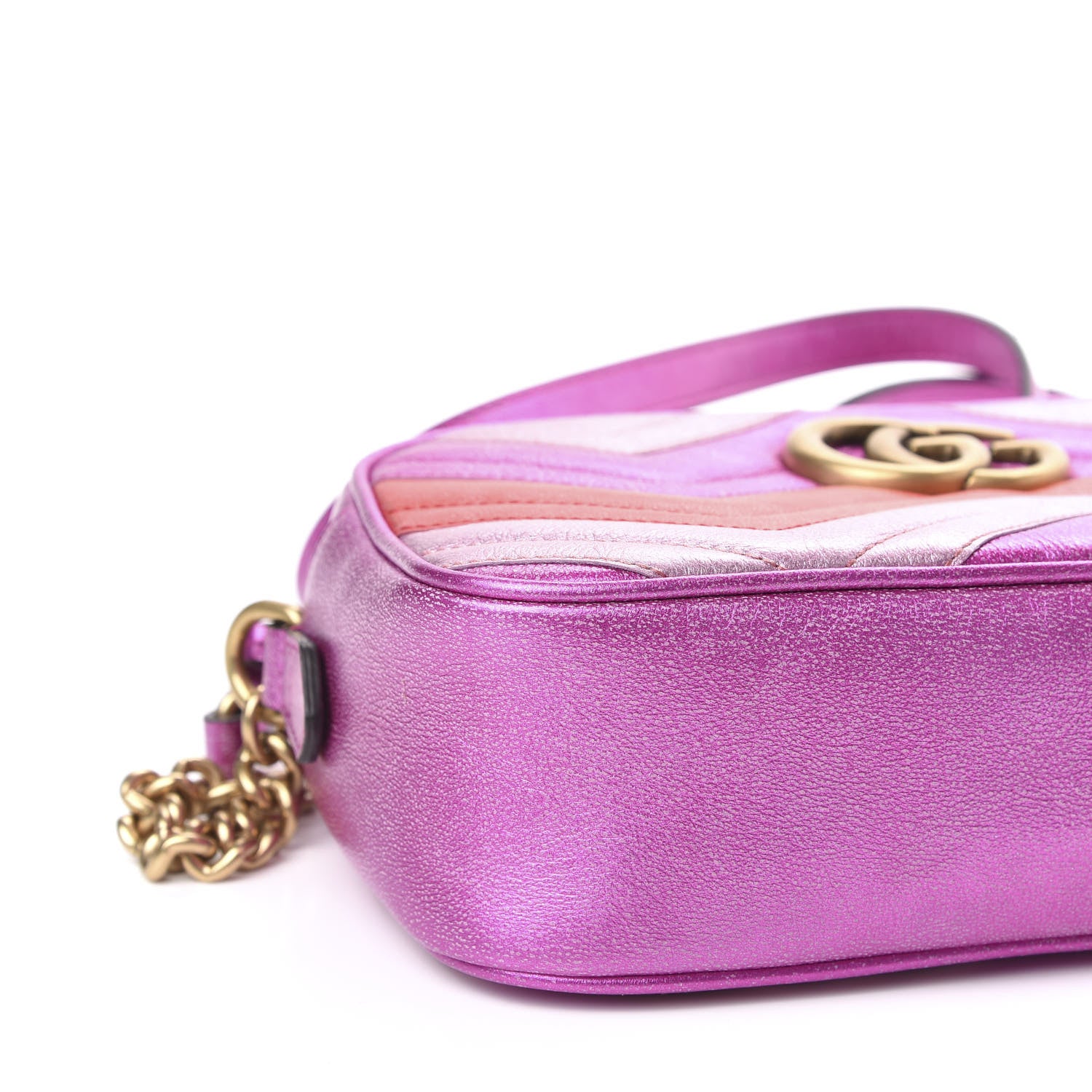 Gucci Laminated Nappa Matelasse Small GG Marmont Chain Shoulder Bag Fuxia Rosso Rosa 8 of 10