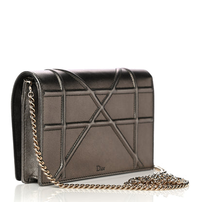 Christian Dior Metallic Calfskin Diorama Wallet on Chain Pouch Gunmetal 2 of 10