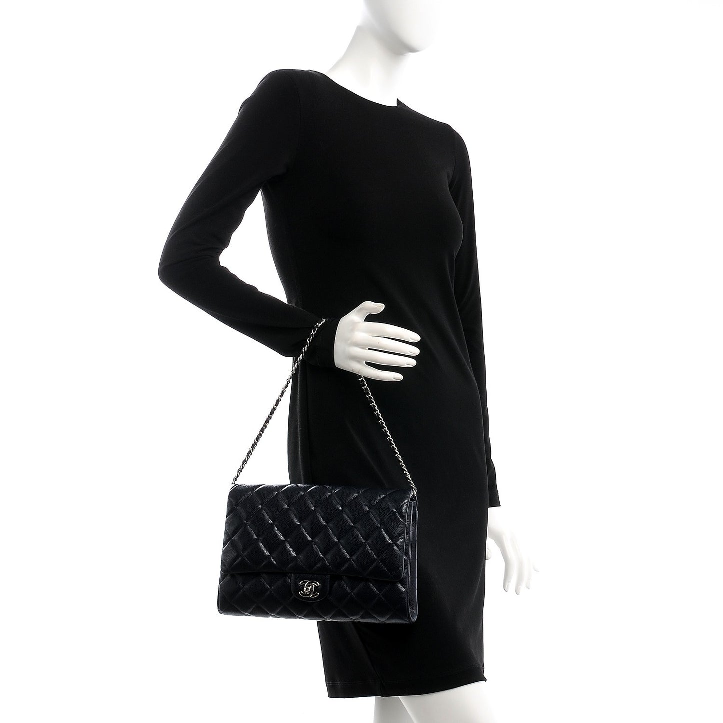 Caviar Quilted Clutch With Chain Flap Blue
