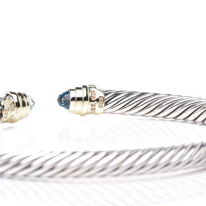 David Yurman Sterling Silver 14K Yellow Gold Blue Topaz 5mm Cable Classics Petite Color Bracelet 4 of 5
