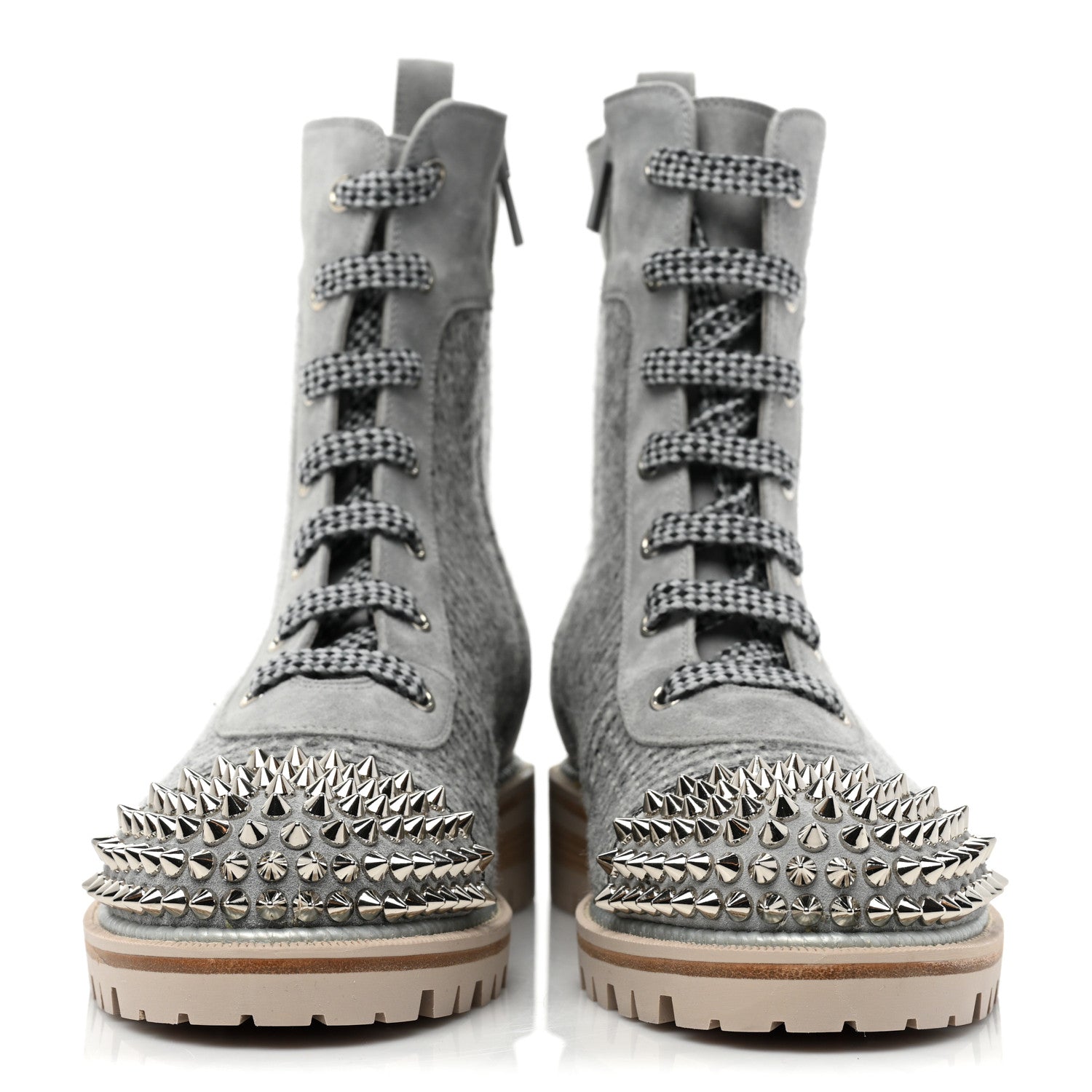 Christian Louboutin Suede Tweed Spikes TS Croc Flat Boots 38.5 Grey 2 of 7
