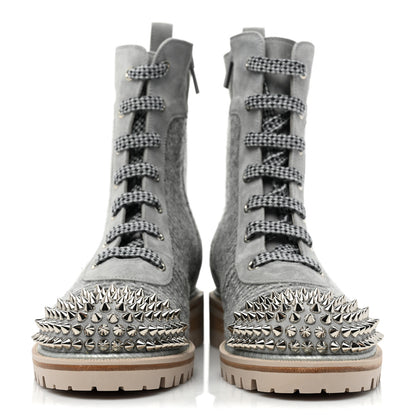 Christian Louboutin Suede Tweed Spikes TS Croc Flat Boots 38.5 Grey 2 of 7