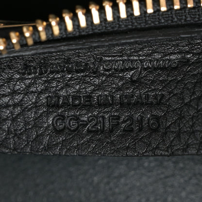 Salvatore Ferragamo Hammered Calfskin Double Handle Medium Amy Tote Black 7 of 10