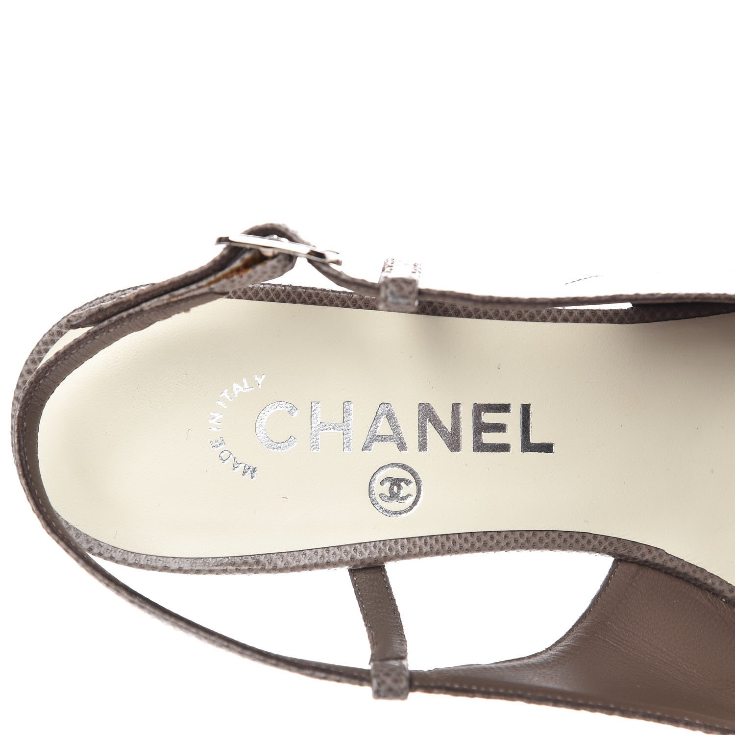 Chanel Lizard Grosgrain Cap Toe CC Slingback Sandals 40 Taupe 7 of 12
