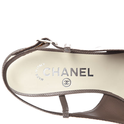 Chanel Lizard Grosgrain Cap Toe CC Slingback Sandals 40 Taupe 7 of 12