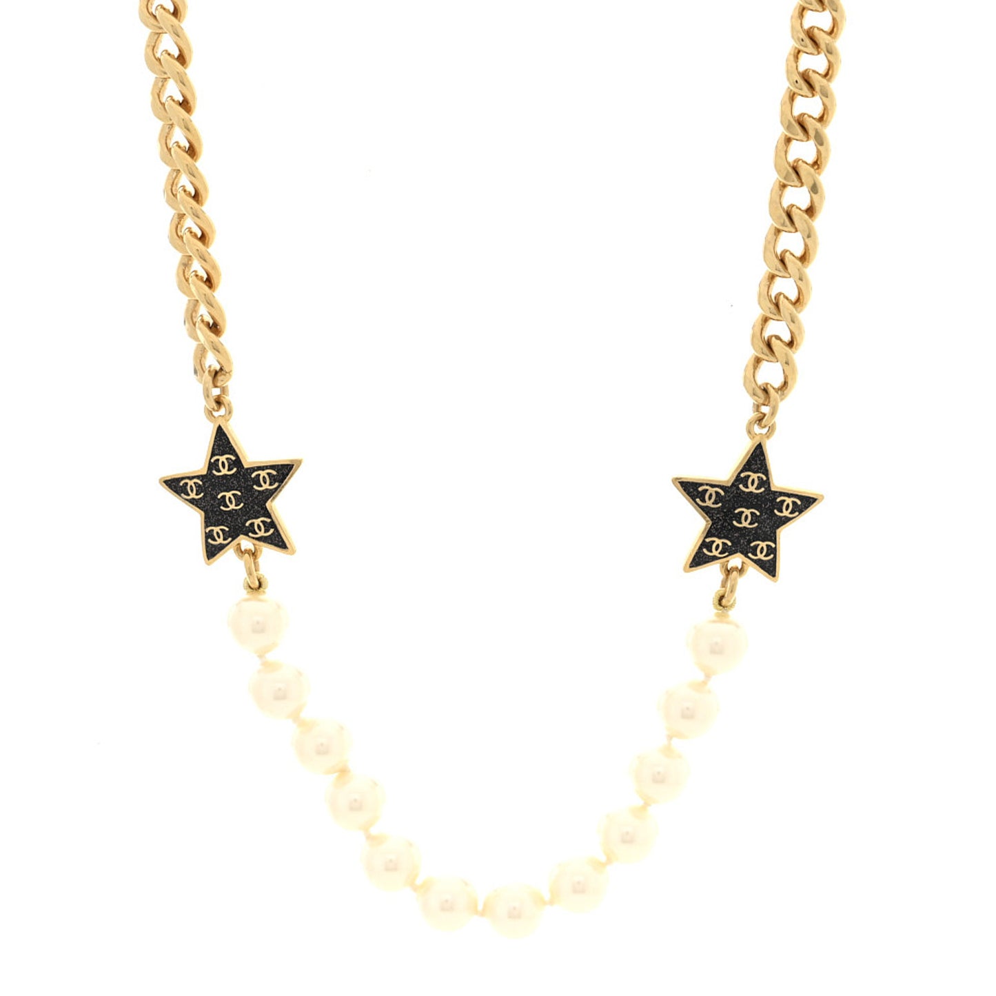 Pearl Crystal CC Star Choker Necklace Gold