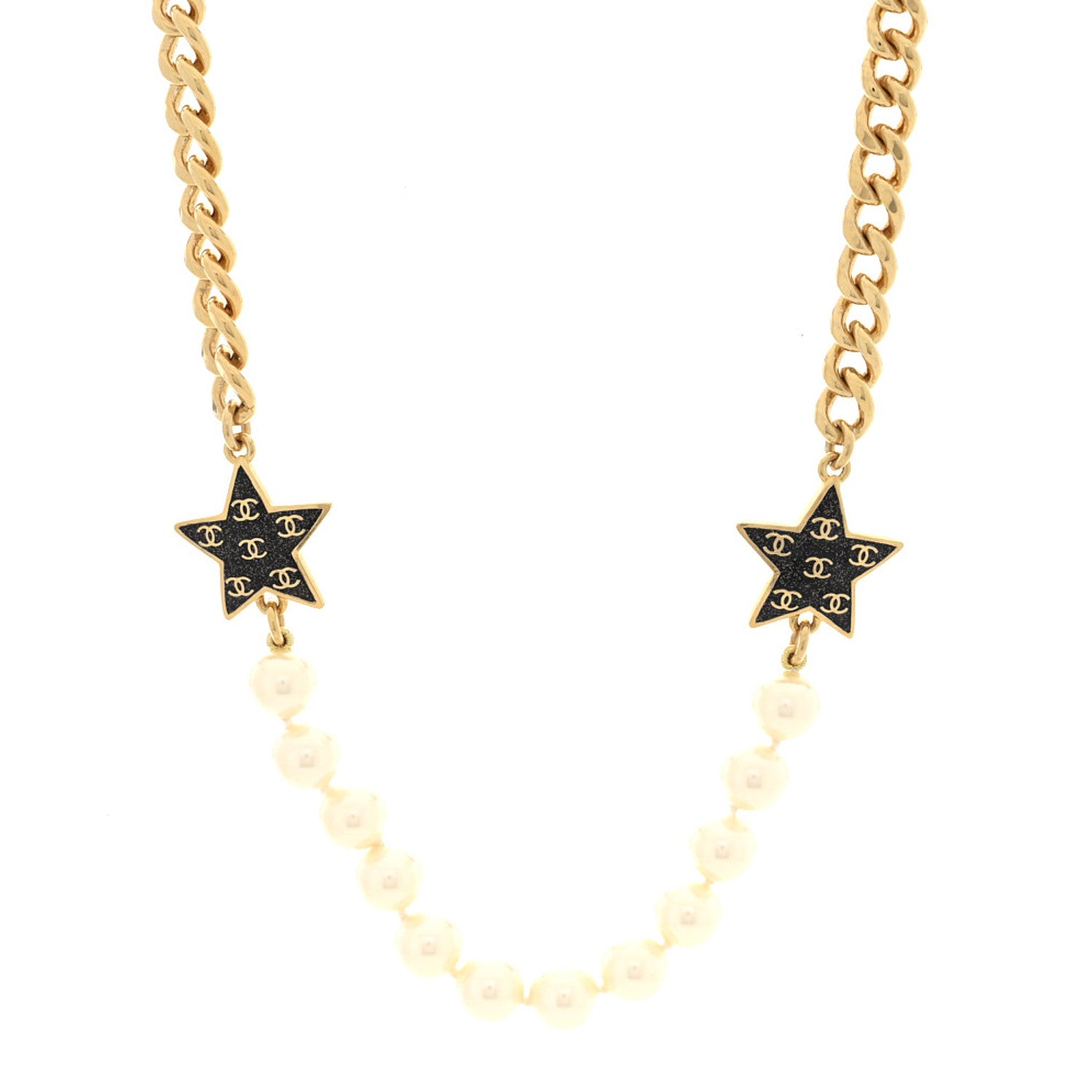Chanel Pearl Crystal CC Star Choker Necklace Gold 1 of 4
