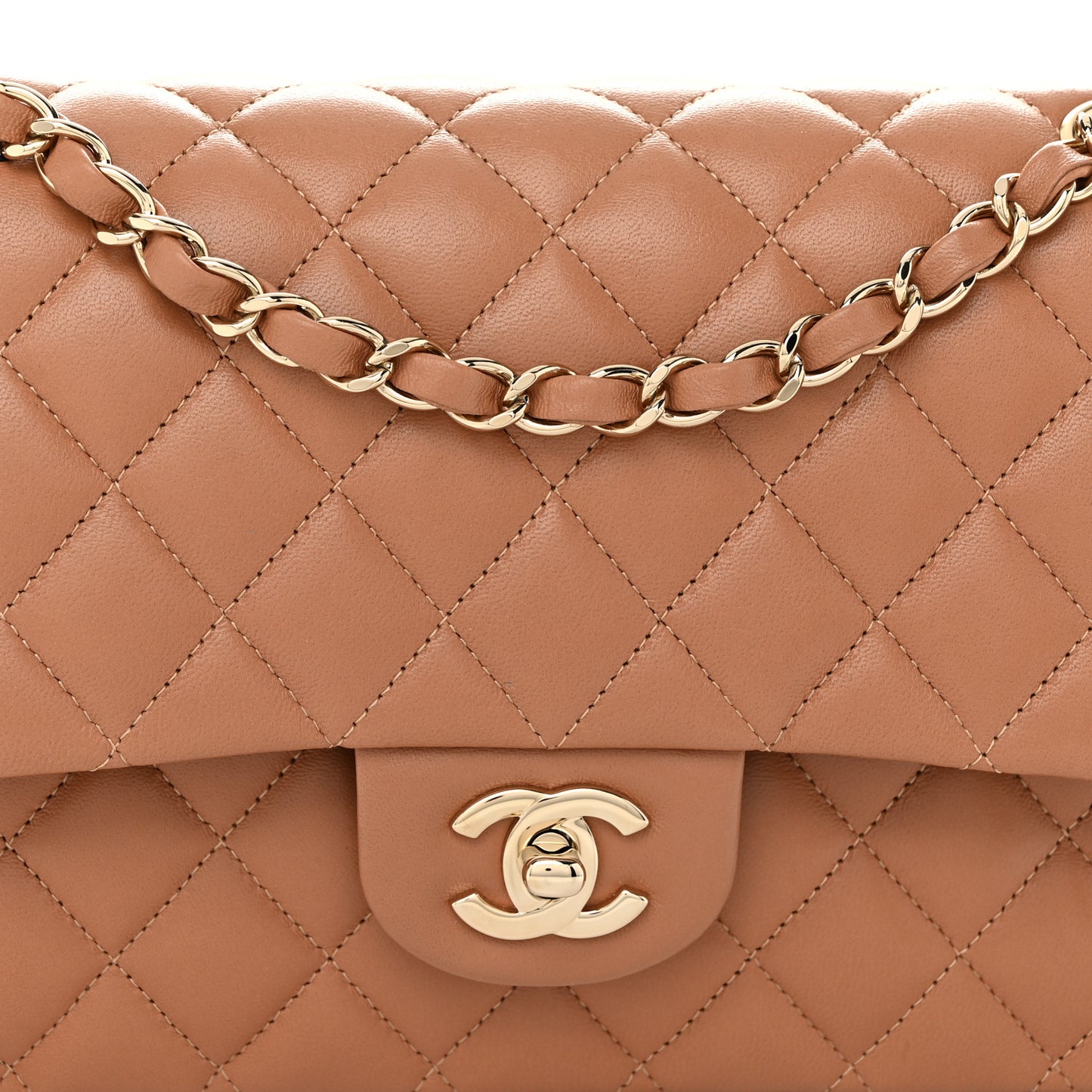 Lambskin Quilted Medium Double Flap Brown