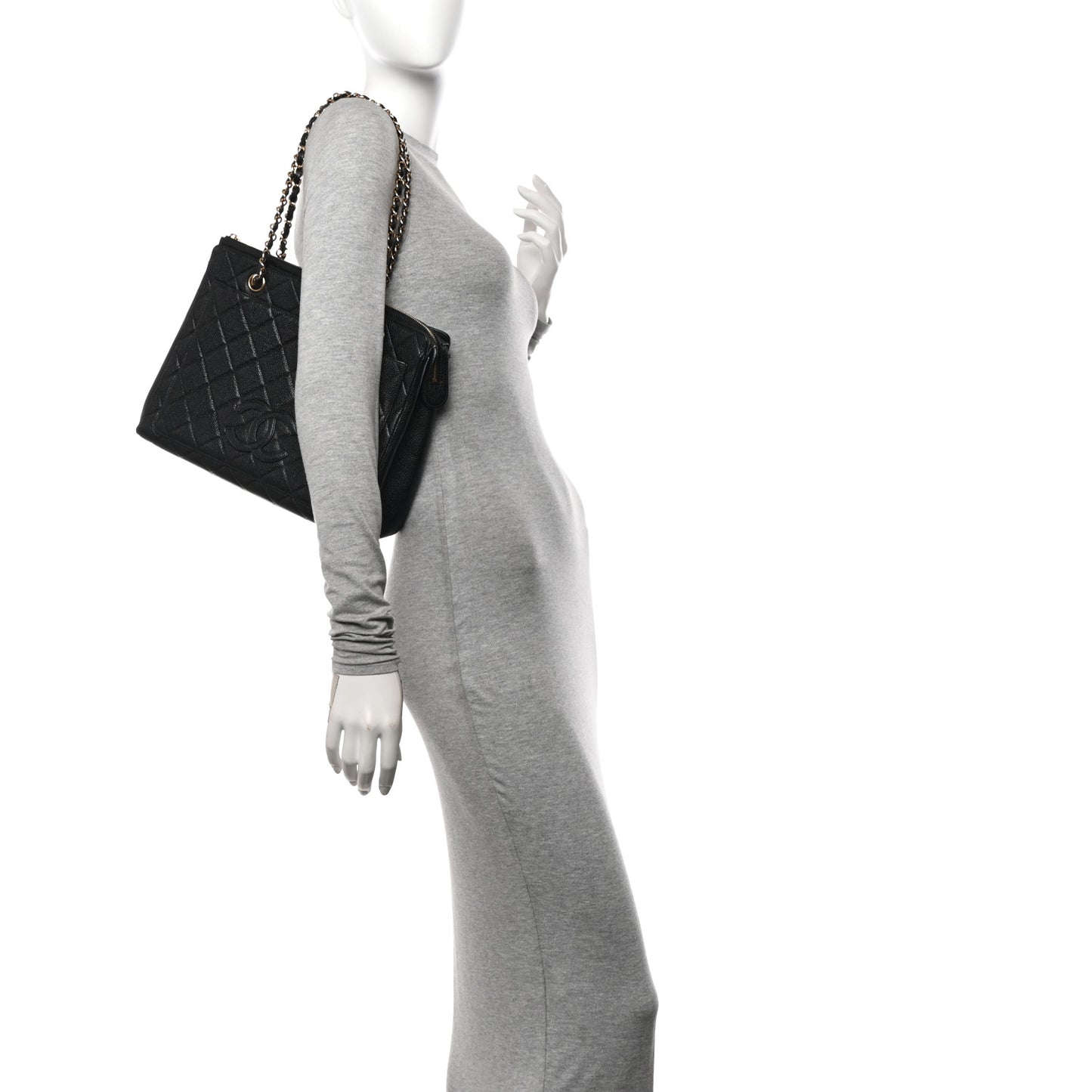 Caviar Quilted Zip Tote Black