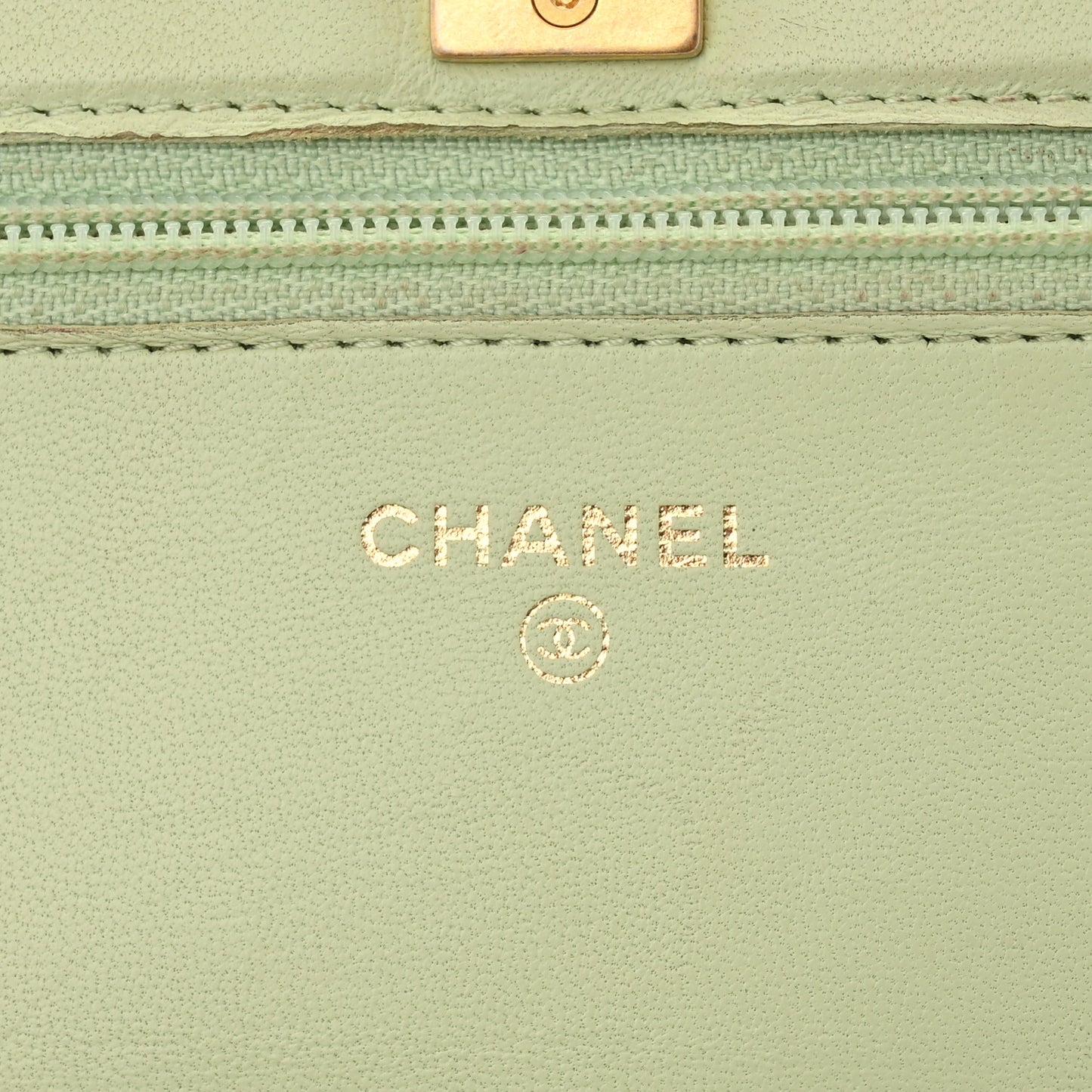 Lambskin Quilted CC Pearl Crush Wallet on Chain WOC Light Green