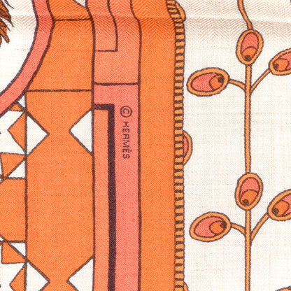 Hermes Cashmere Silk La Danse Des Amazones Shawl 140 Orange Natural Corail 5 of 6