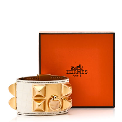 Hermes Matte Niloticus Crocodile Himalaya Collier De Chien CDC Bracelet T1 Blanc 6 of 6