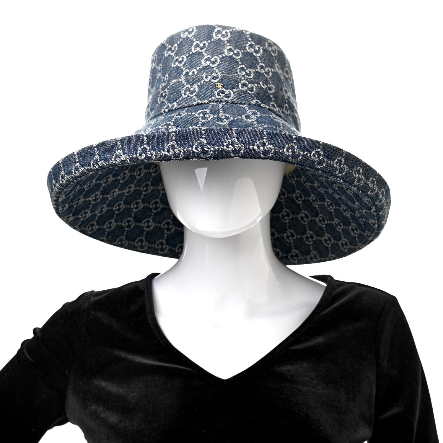 Gucci Eco Washed Denim GG Monogram Brim Hat L Blue Ivory 2 of 10