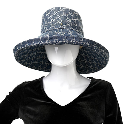Gucci Eco Washed Denim GG Monogram Brim Hat L Blue Ivory 2 of 10