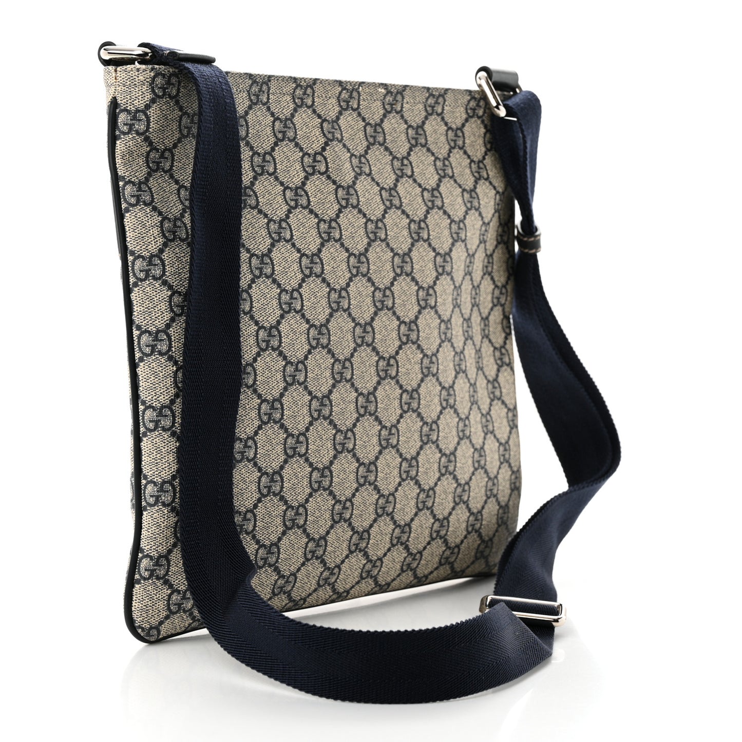 GG Supreme Monogram Small Flat Side Zip Messenger Bag Beige Blue