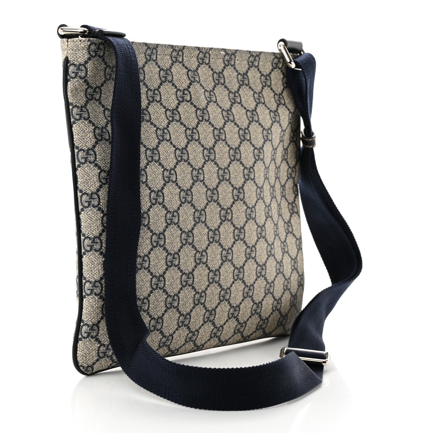 Gucci GG Supreme Monogram Small Flat Side Zip Messenger Bag Beige Blue 2 of 14
