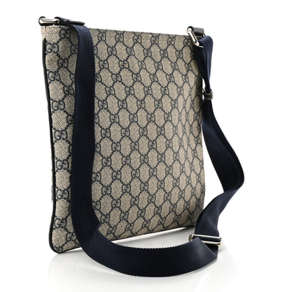 Gucci GG Supreme Monogram Small Flat Side Zip Messenger Bag Beige Blue 2 of 14