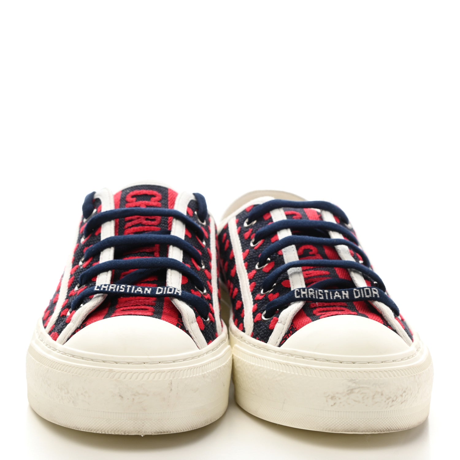 Christian Dior Canvas Pop Heart Embroidered Womens Walk'N'Dior Low Top Sneakers 38 Deep Blue Red 2 of 9