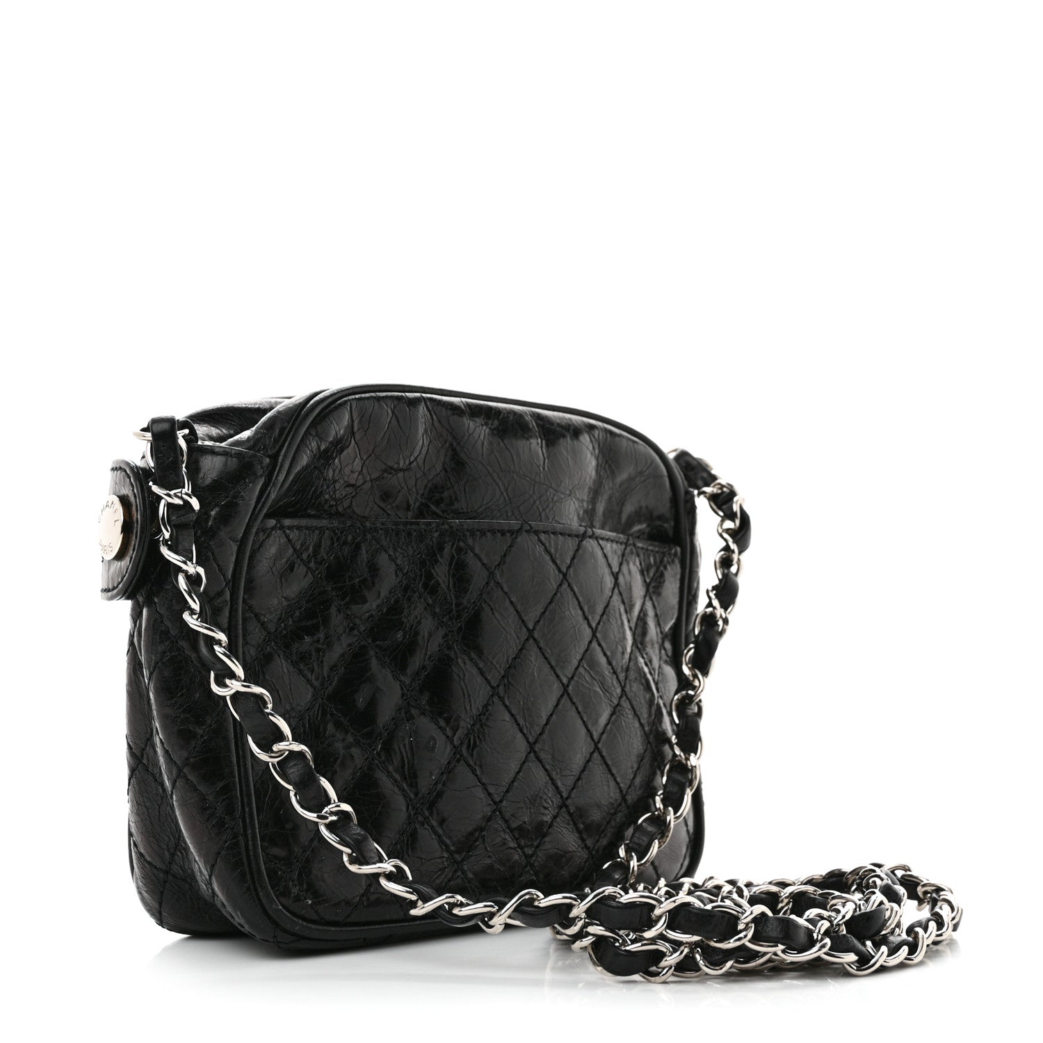 Chanel Glazed Crackled Calfskin Quilted CC Crossbody Black 3 of 10
