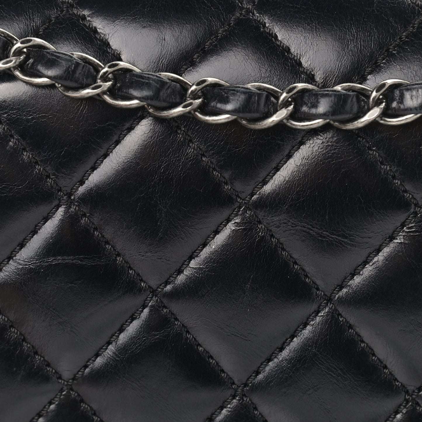 Glazed Calfskin Quilted Medium Day Trip Flap Black
