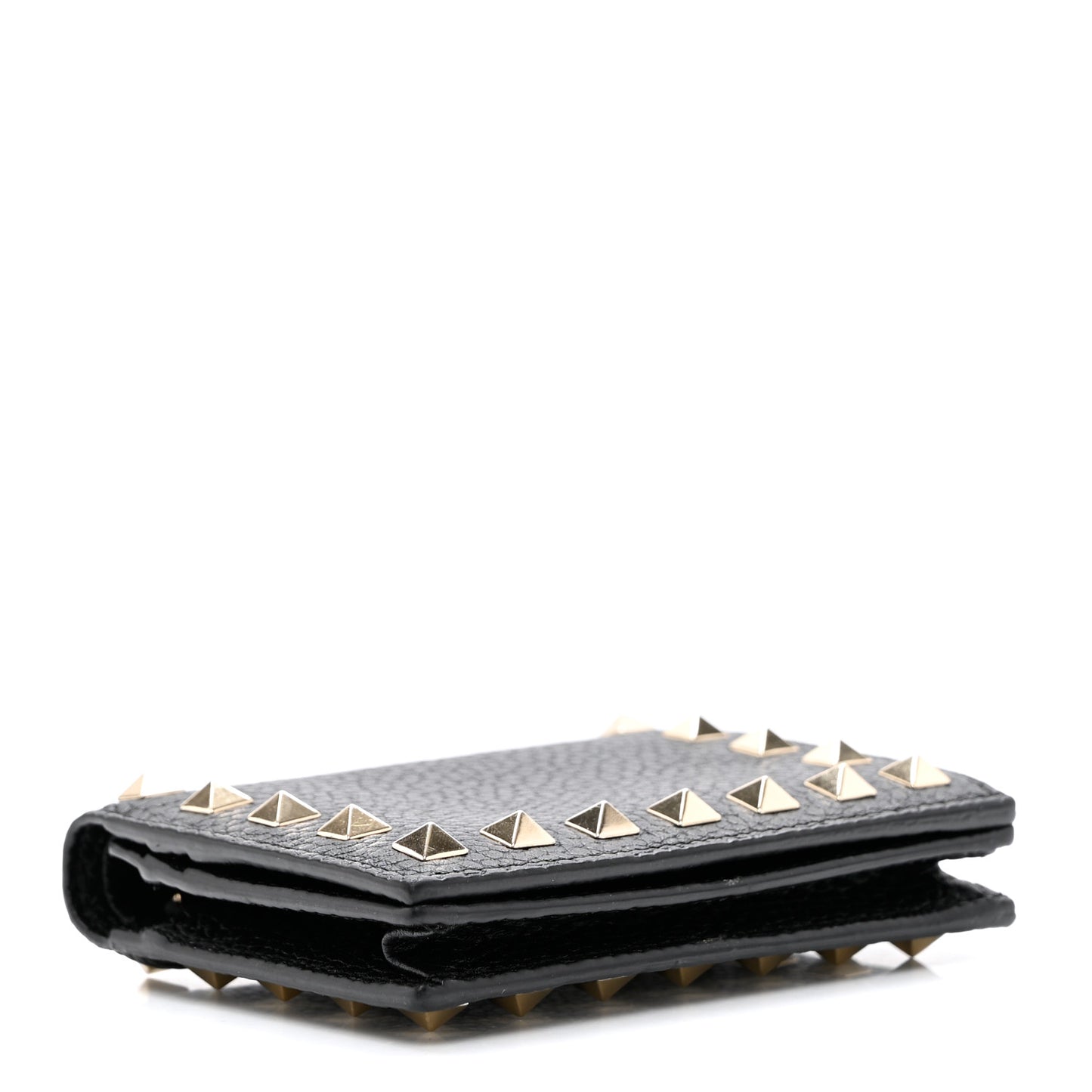Calfskin Rockstud Bi-Fold Card Holder Black