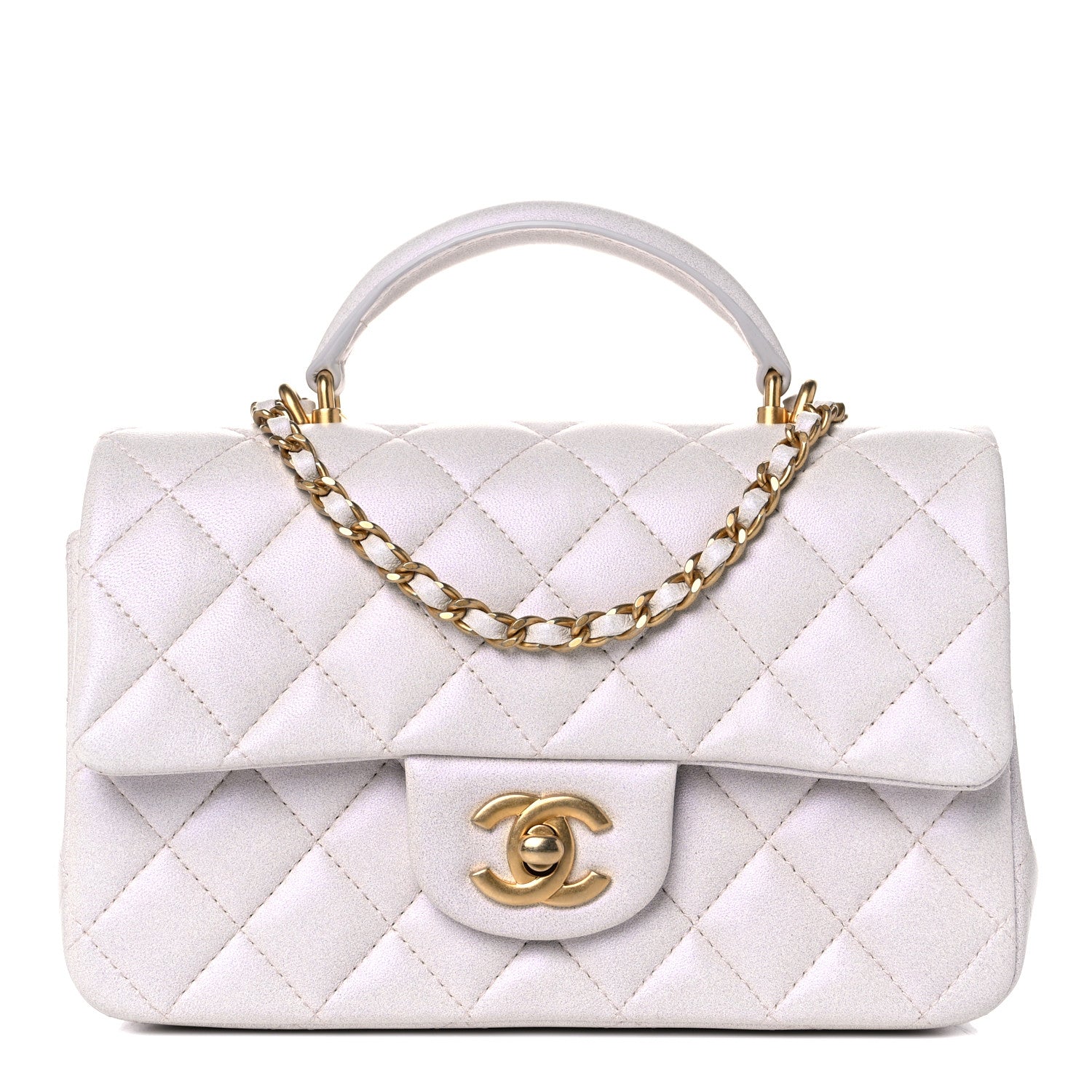 Chanel Iridescent Lambskin Quilted Mini Top Handle Rectangular Flap White 1 of 10