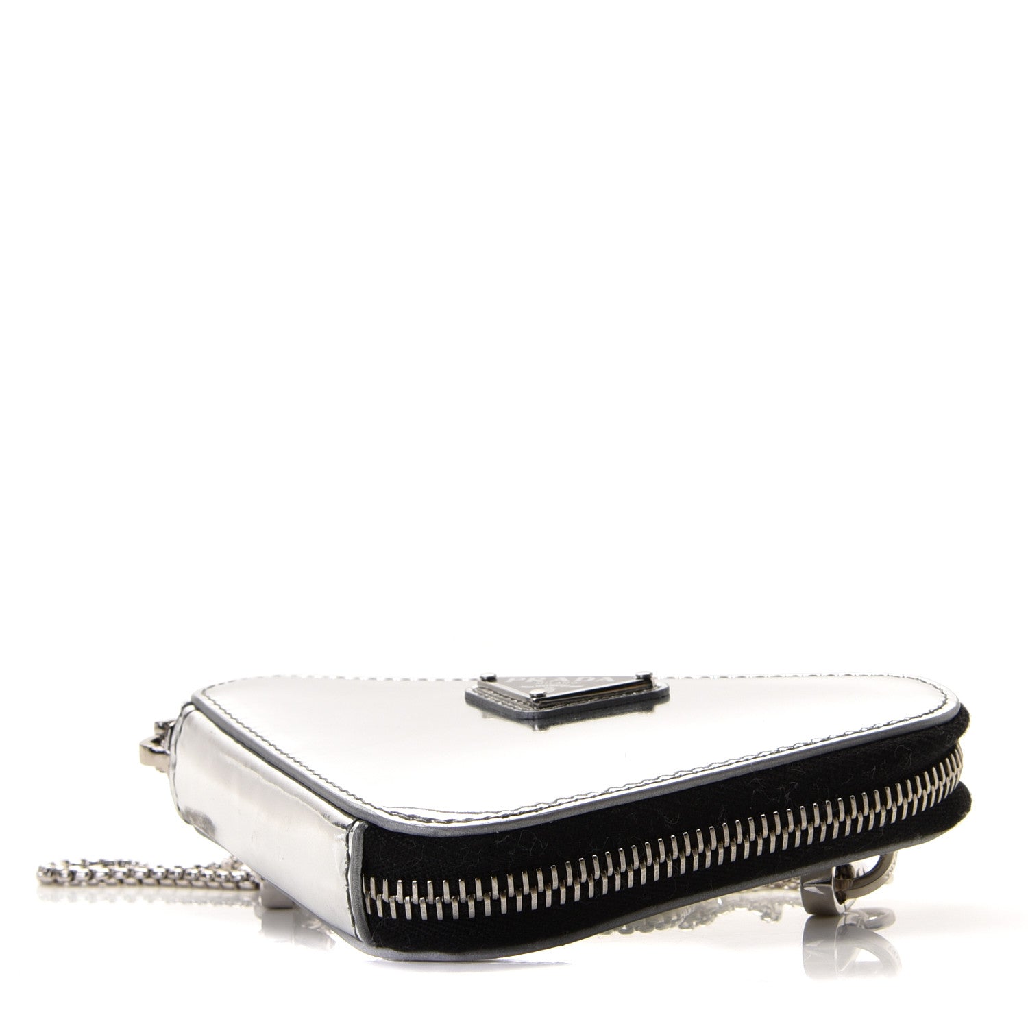 Prada Spazzolato Mini Triangle Chain Crossbody Pouch Argento 6 of 6