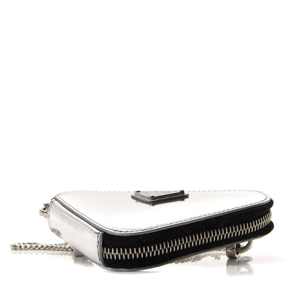 Prada Spazzolato Mini Triangle Chain Crossbody Pouch Argento 6 of 6