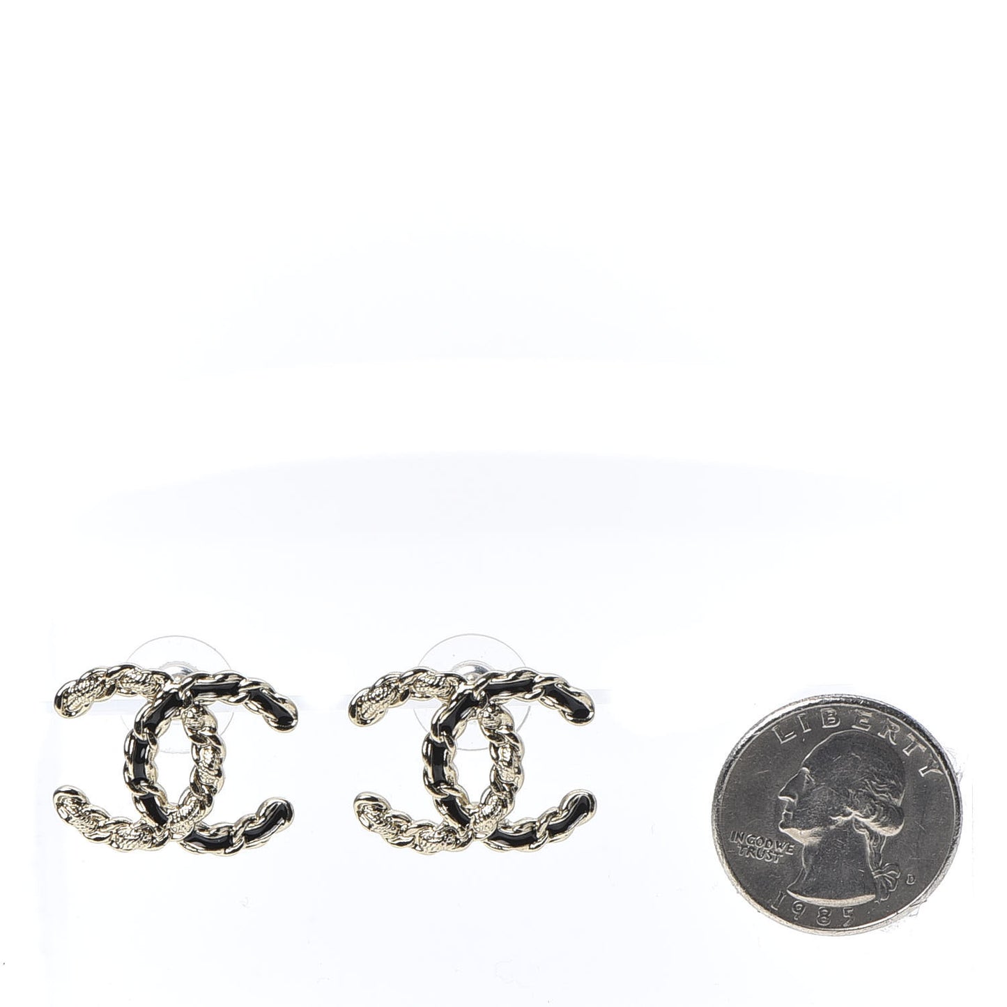 Enamel Metal Chain French New Wave CC Earrings Black Gold