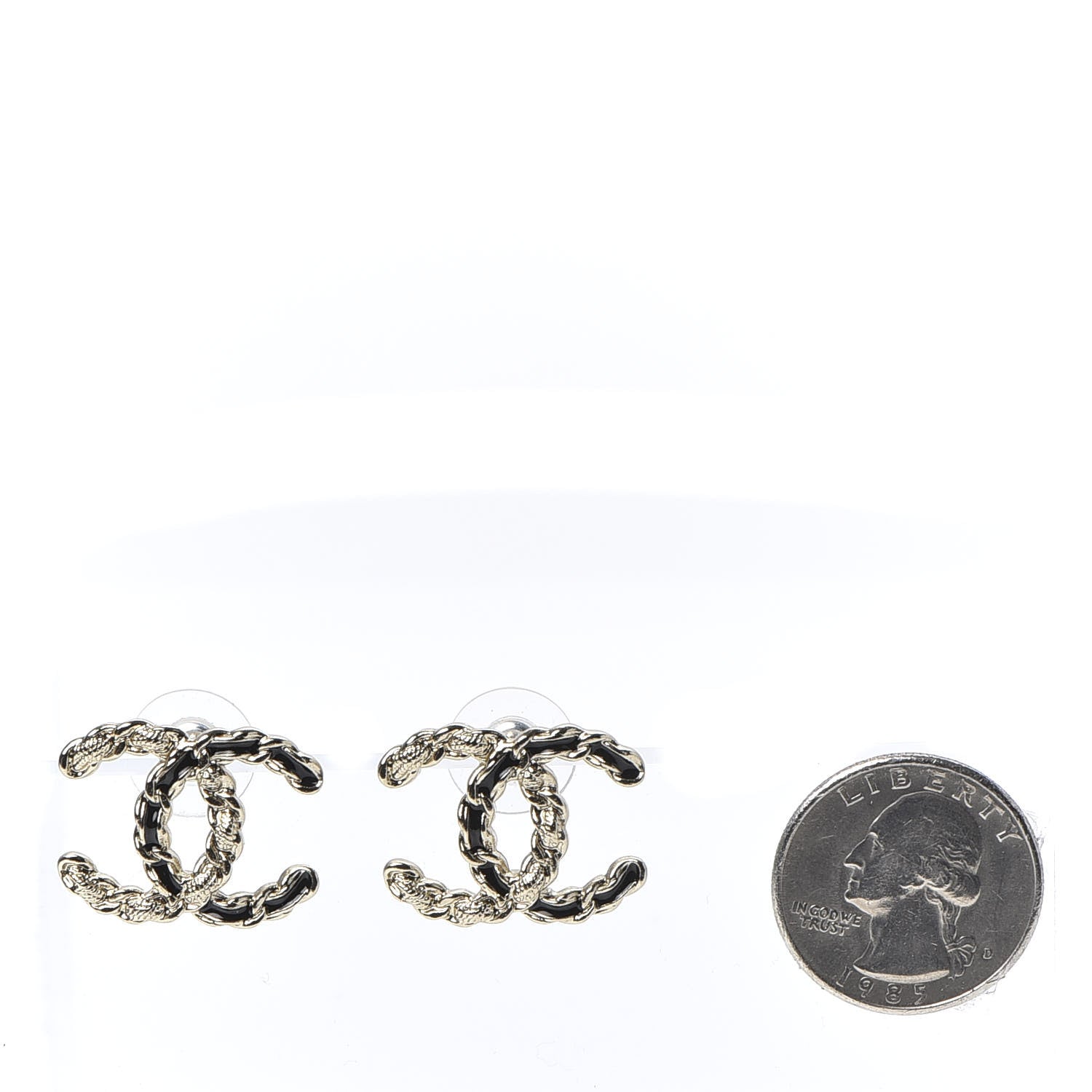 Chanel Enamel Metal Chain French New Wave CC Earrings Black Gold 2 of 5
