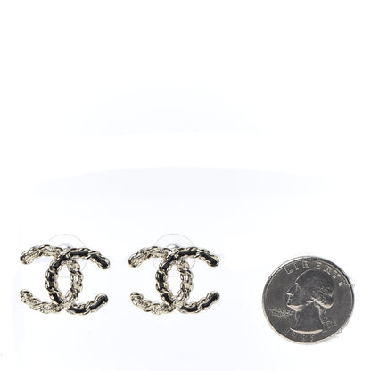Chanel Enamel Metal Chain French New Wave CC Earrings Black Gold 2 of 5