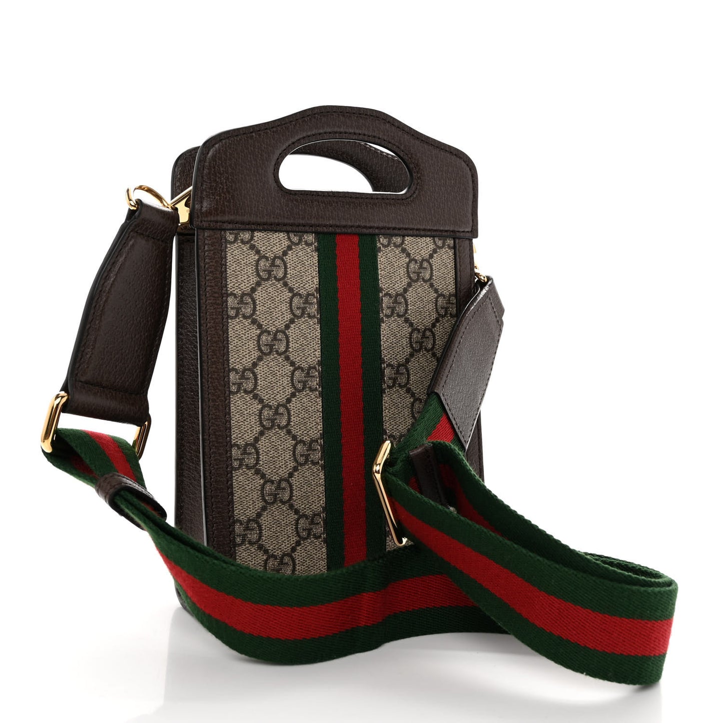 GG Supreme Monogram Textured Dollar Calfskin Web Mini Ophidia Top Slip Handle Crossbody Bag Beige Ebony New Acero