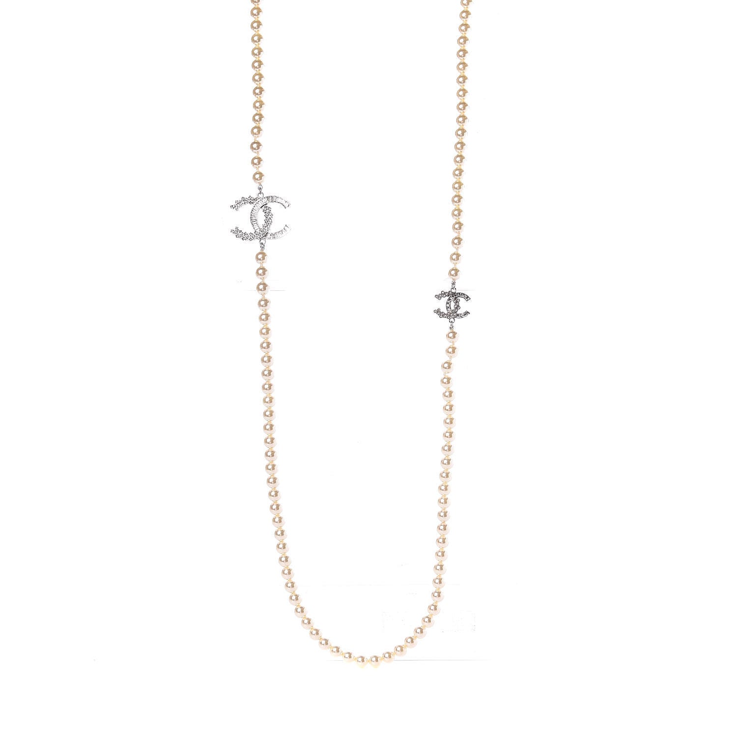 Chanel Pearl Baguette Crystal CC Long Necklace Silver 1 of 5
