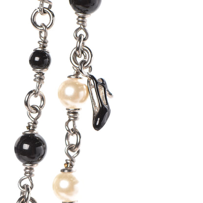 Chanel Pearl Beaded Enamel CC Coco Long Necklace Black Silver 4 of 10