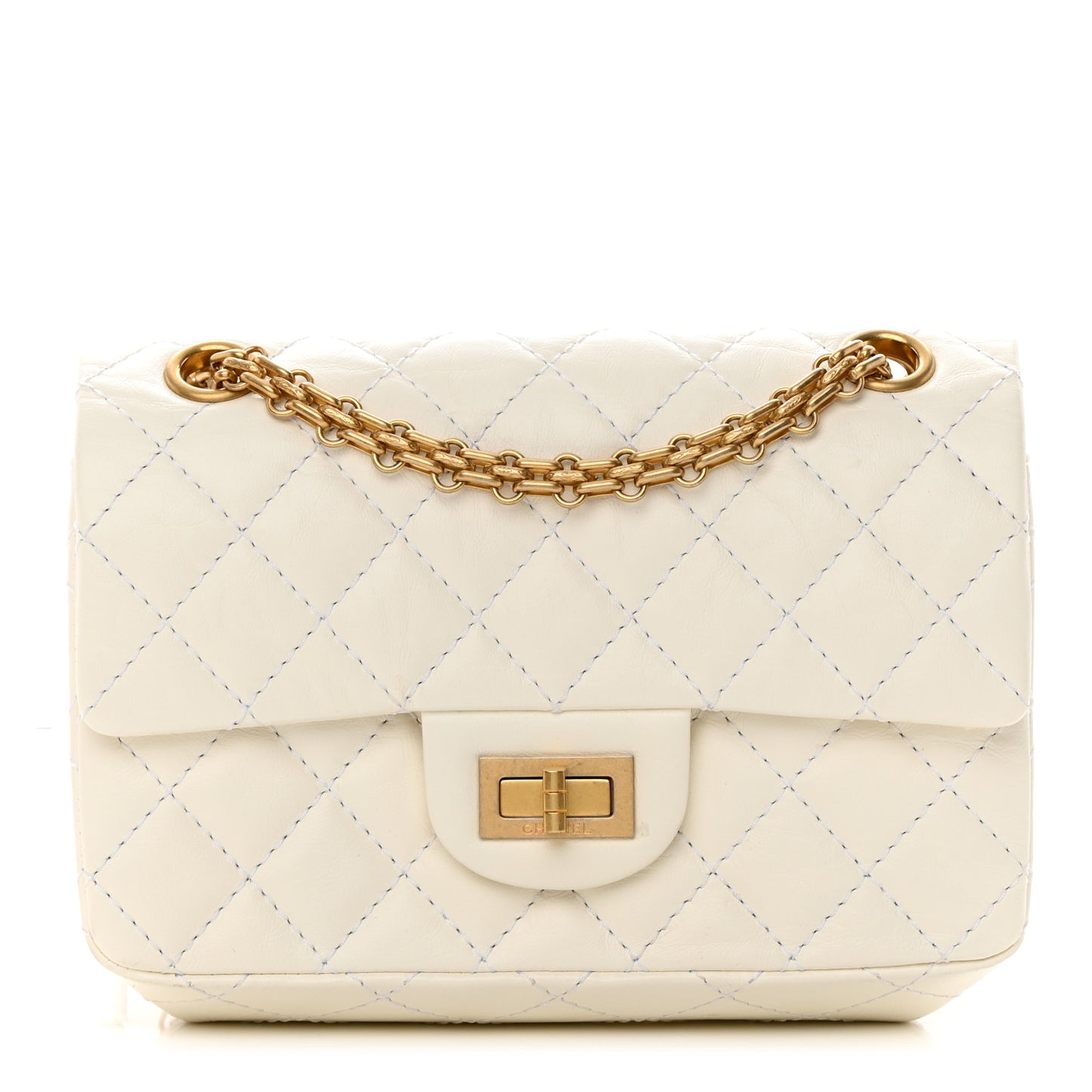Aged Calfskin Quilted 2.55 Reissue Mini Flap White