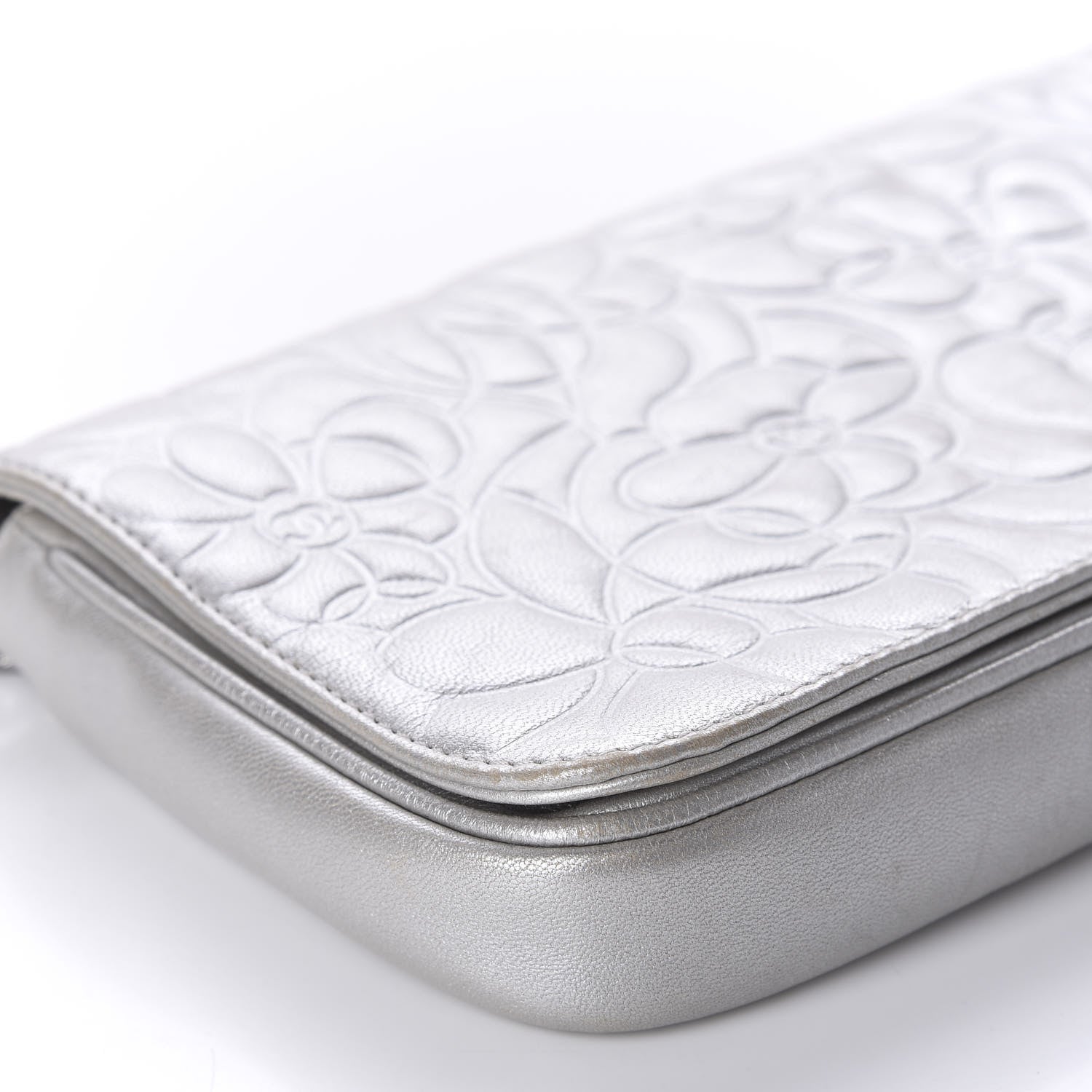 Chanel Metallic Lambskin Camellia Single Flap Silver 6 of 11