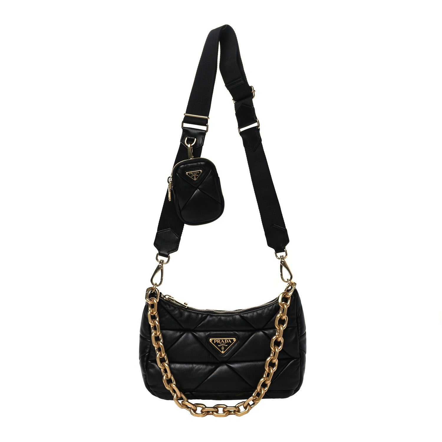 Prada Nappa Re-Nylon Triangle Quilted Patchwork System Shoulder Bag Black 1 of 8