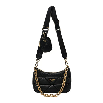 Prada Nappa Re-Nylon Triangle Quilted Patchwork System Shoulder Bag Black 1 of 8