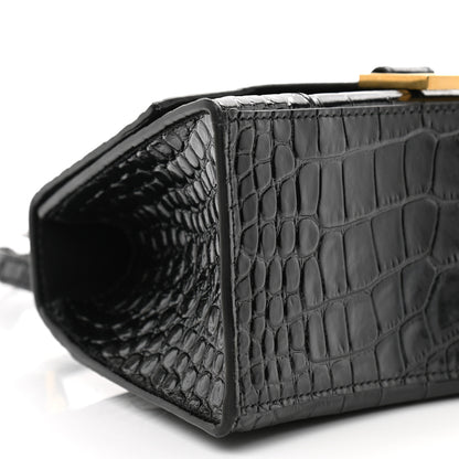 Balenciaga Shiny Calfskin Crocodile Embossed Small Hourglass Top Handle Bag Black 8 of 9
