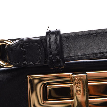 Fendi Vitello Morgan Shiny Nappa Medium Peekaboo Iconic Satchel Black Rosa Plaster 14 of 14