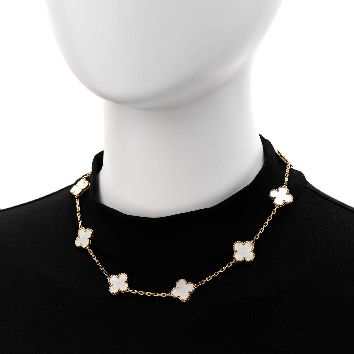 18K Yellow Gold Mother of Pearl 10 Motifs Vintage Alhambra Necklace