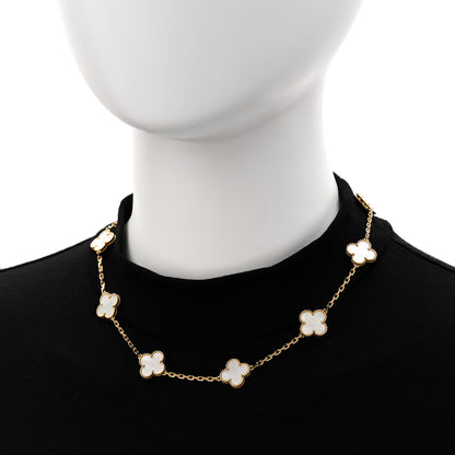 Van Cleef & Arpels 18K Yellow Gold Mother of Pearl 10 Motifs Vintage Alhambra Necklace 2 of 6