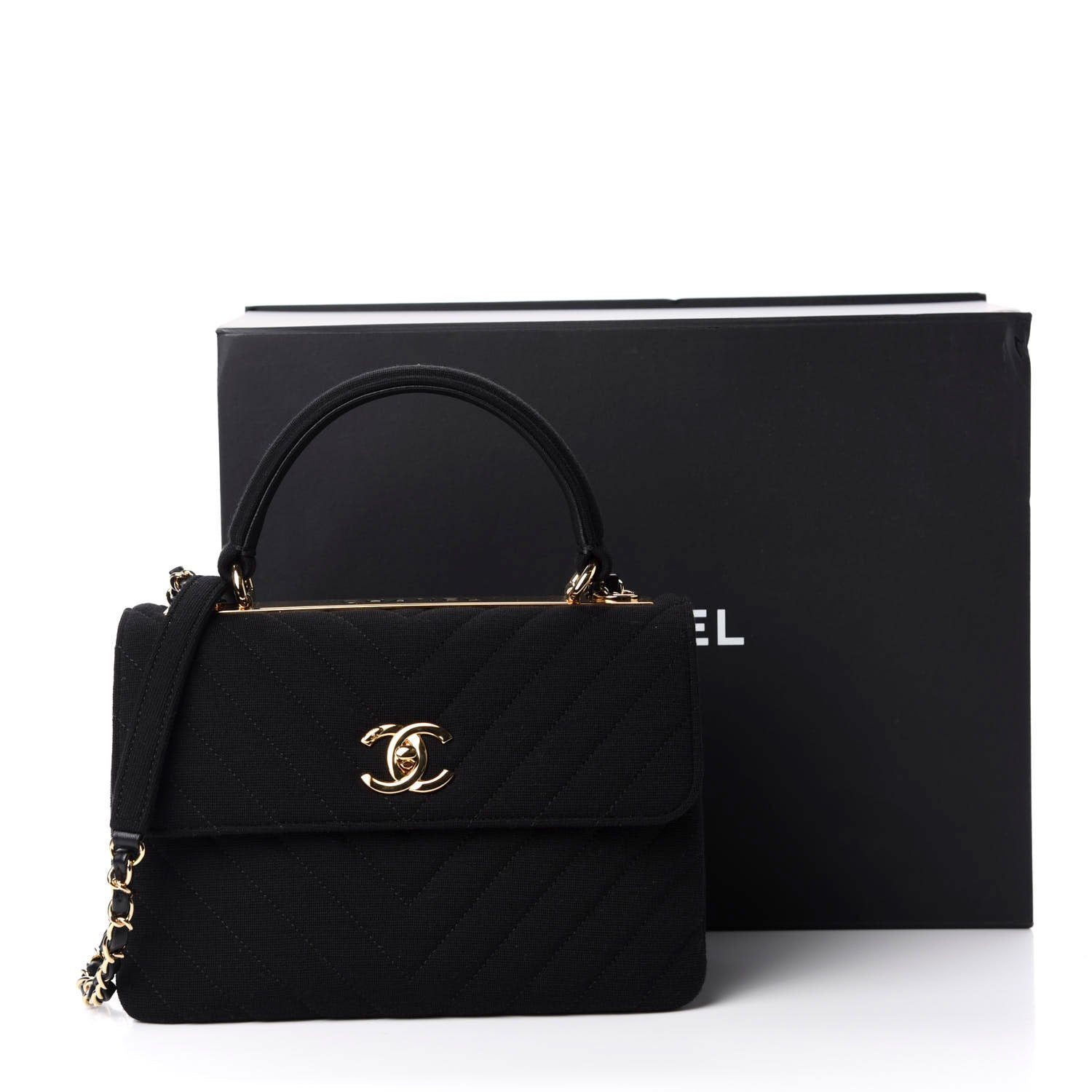 Chanel Jersey Chevron Quilted Small Trendy CC Dual Handle Flap Bag Black 7 of 12