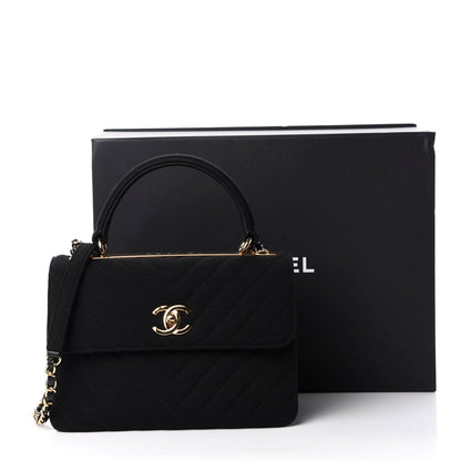 Chanel Jersey Chevron Quilted Small Trendy CC Dual Handle Flap Bag Black 7 of 12