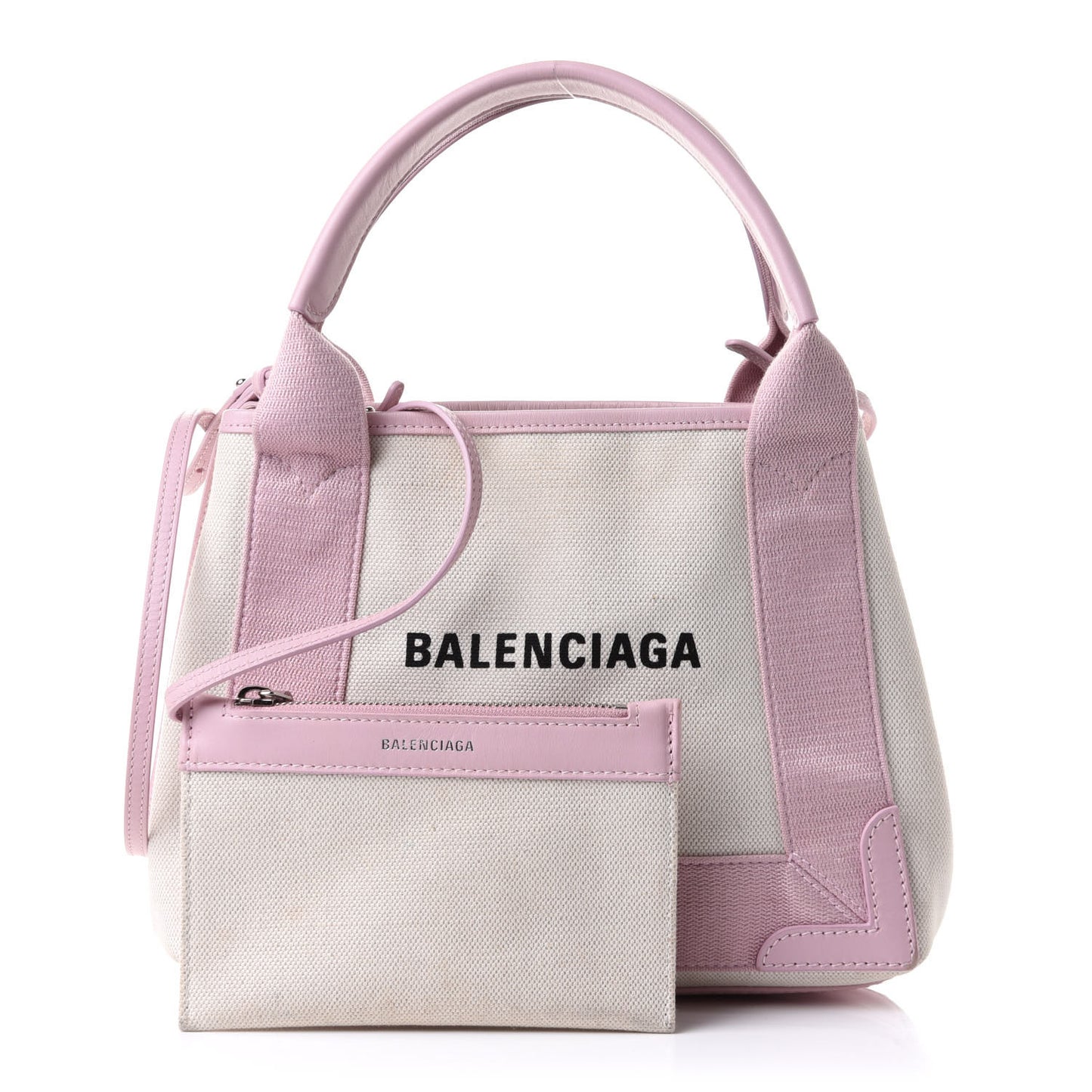 Cotton Canvas Satin Calfskin Navy Cabas XS Natural Pink