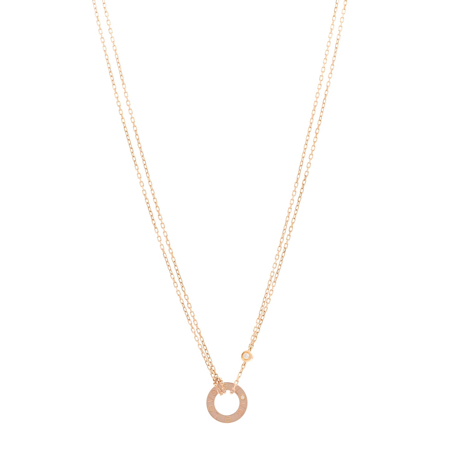 18K Pink Gold 2 Diamond LOVE Necklace